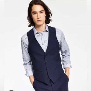 BAR III Men's Navy Slim Fit Solid Wool Suit Vest - NWT